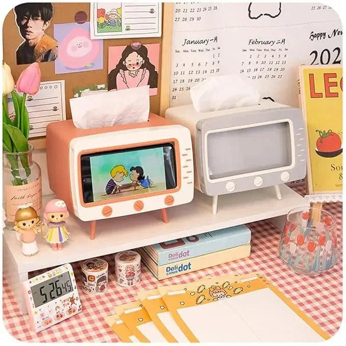 Retro TV tissue box with phone holder - shopzykart