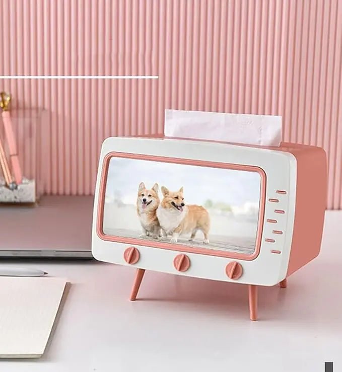 Retro TV tissue box with phone holder - shopzykart