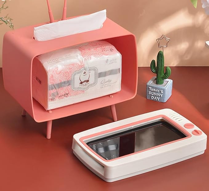 Retro TV tissue box with phone holder - shopzykart